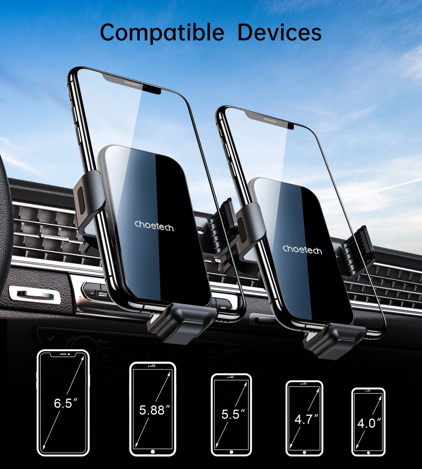 Cargador Inalámbrico y Holder para carro T201-F