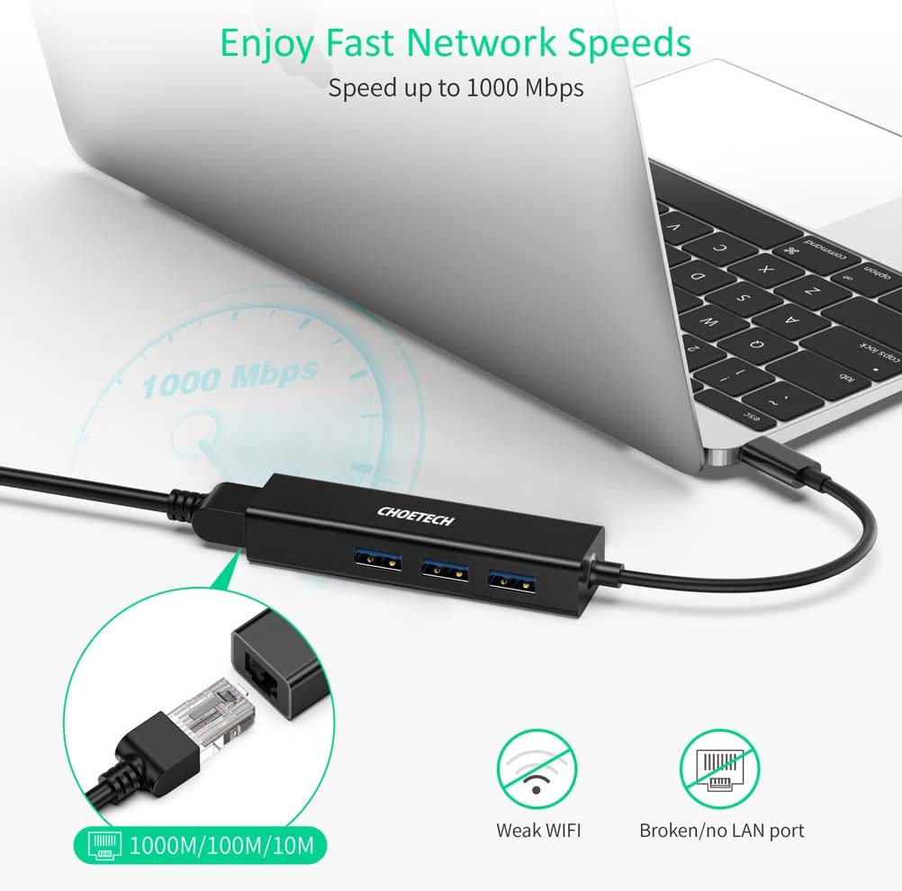 Hub Adaptador 4 en 1 (LAN+USB 3.0) a Tipo C, HUB-U02
