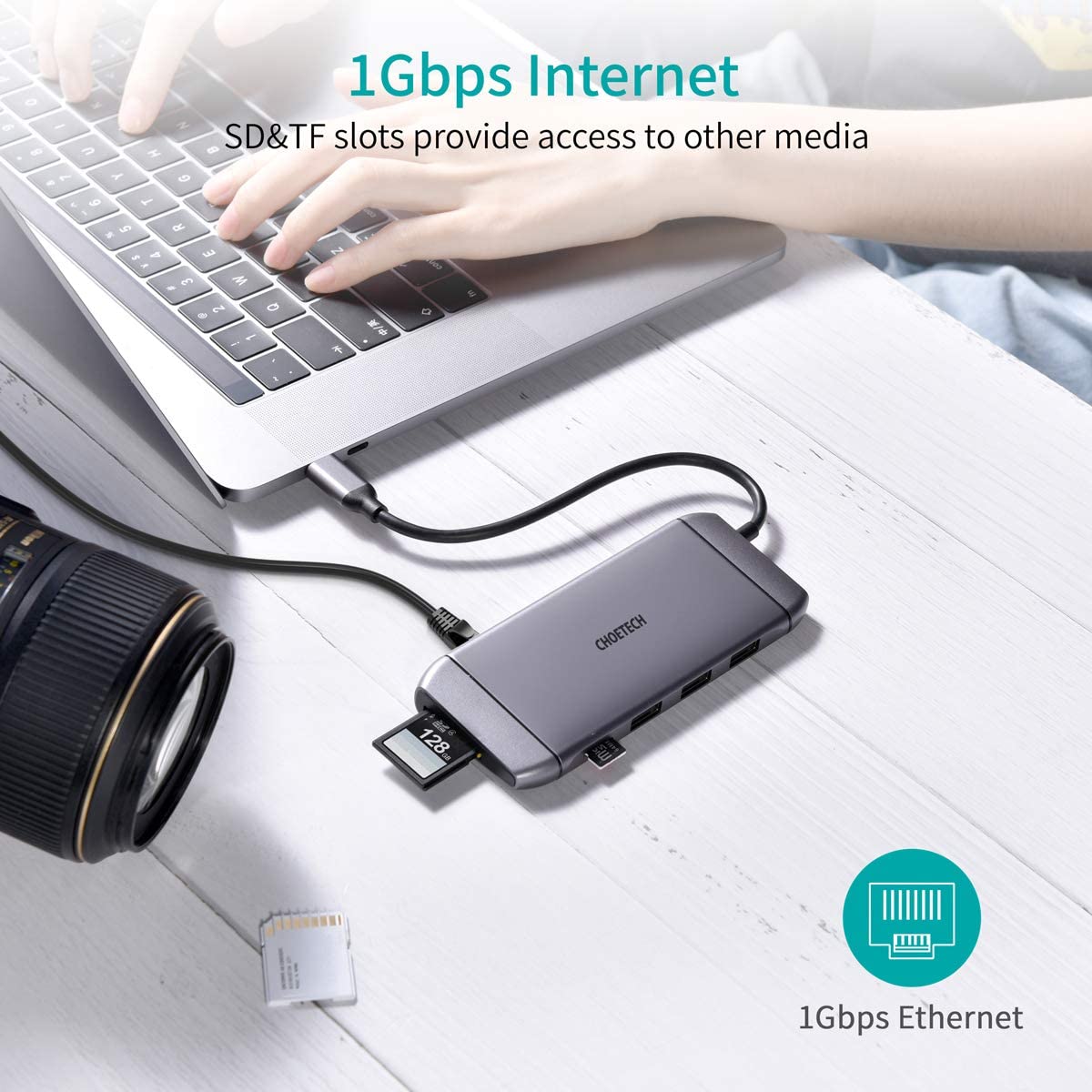 Hub Adaptador 9 en 1 (HDMI+VGA+LAN+USB 3.0+SD/TF+PD100W), HUB-M15