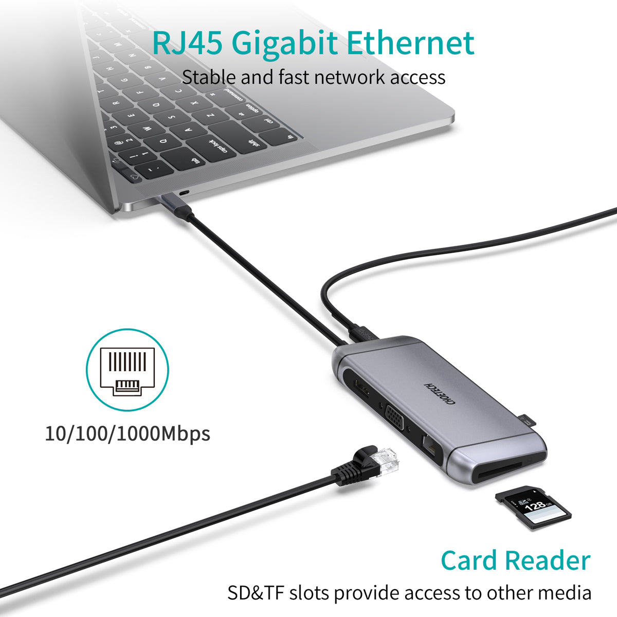 Hub Adaptador 9 en 1 (HDMI+VGA+LAN+USB 3.0+SD/TF+PD100W), HUB-M15