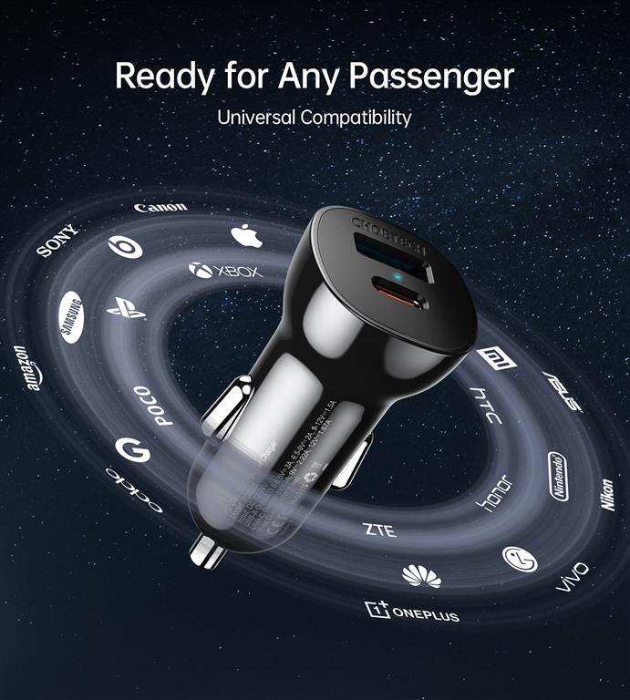 Cargador Rápido Carro USB+tipo C, 38W, TC0005