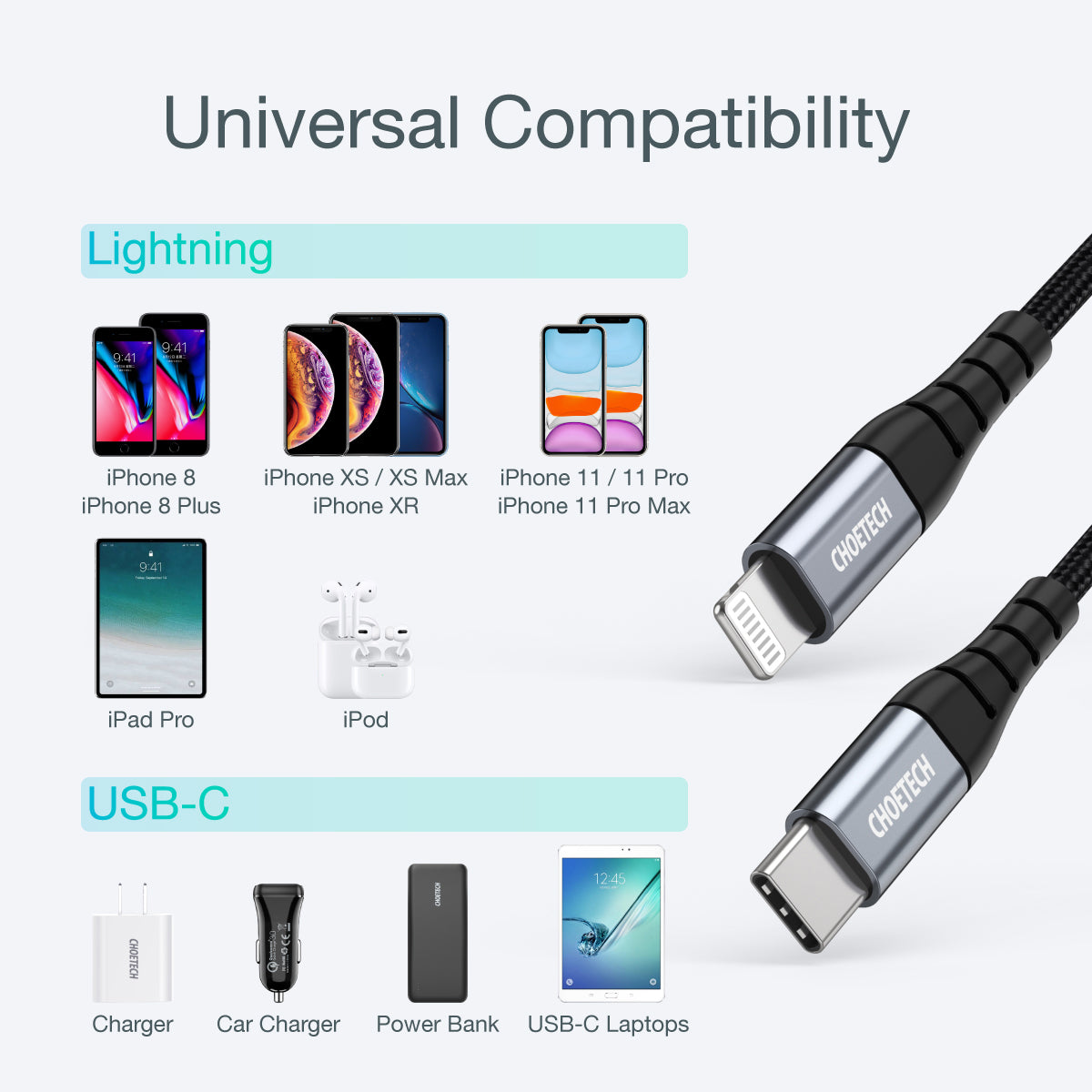 Cable Lightning a USB-C (Certif. MFi) 1.2mts, IP0039 NG